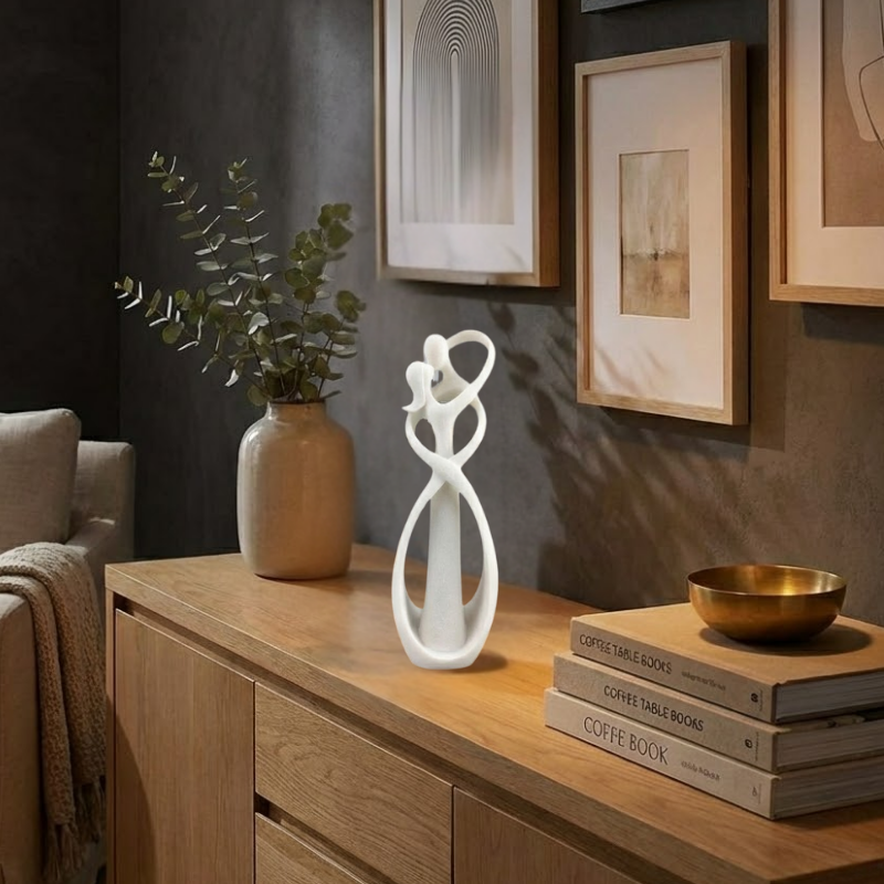 Abstract Figurine | Stone-Effect Embracing Couple Sculpture for Shelves, Desks and Consoles
