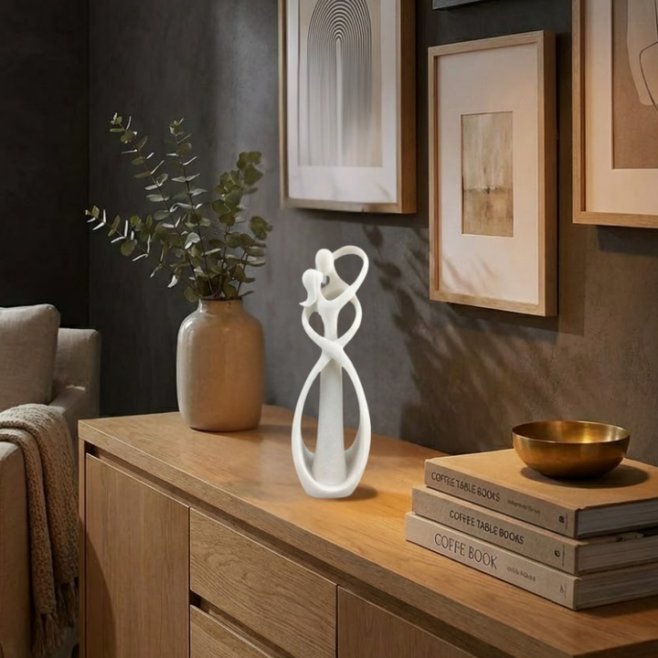 Abstract Figurine | Stone-Effect Embracing Couple Sculpture for Shelves, Desks and Consoles