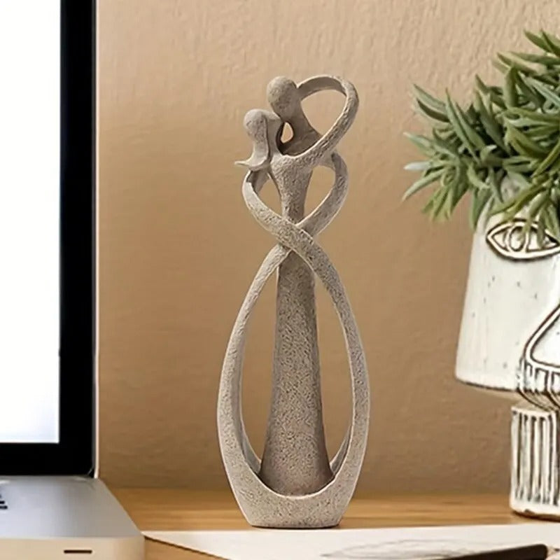 Abstract Figurine | Stone-Effect Embracing Couple Sculpture for Shelves, Desks and Consoles