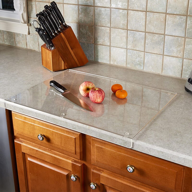 Acrylic Cutting Board Plastic | Non-Slip Feet &amp; Counter Lip Edge | Stain-Resistant Non-Porous Kitchen Chopping Surface