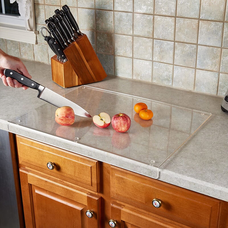 Acrylic Cutting Board Plastic | Non-Slip Feet &amp; Counter Lip Edge | Stain-Resistant Non-Porous Kitchen Chopping Surface