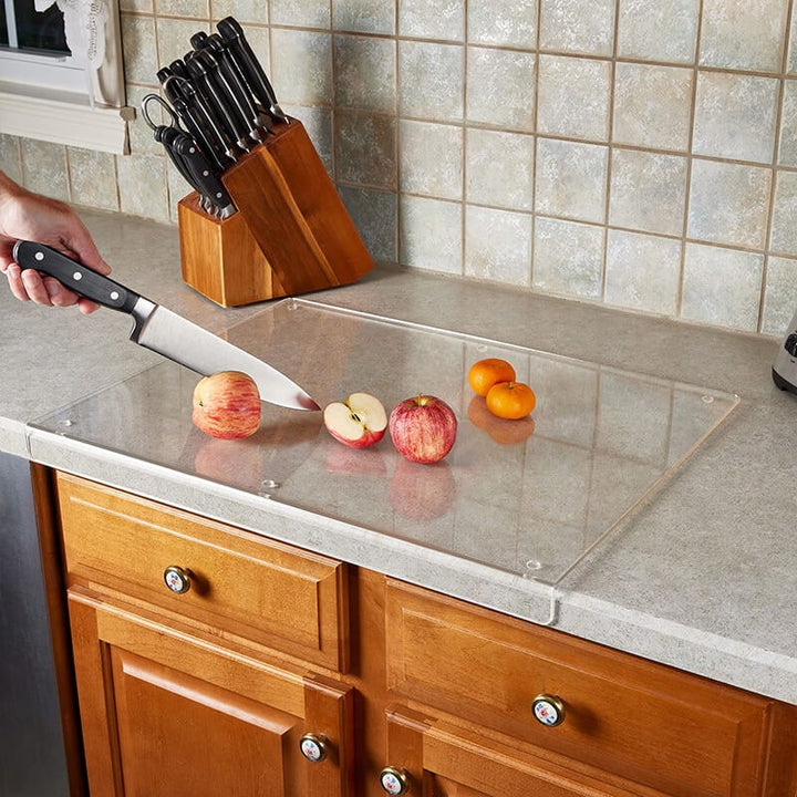 Acrylic Cutting Board Plastic | Non-Slip Feet &amp; Counter Lip Edge | Stain-Resistant Non-Porous Kitchen Chopping Surface