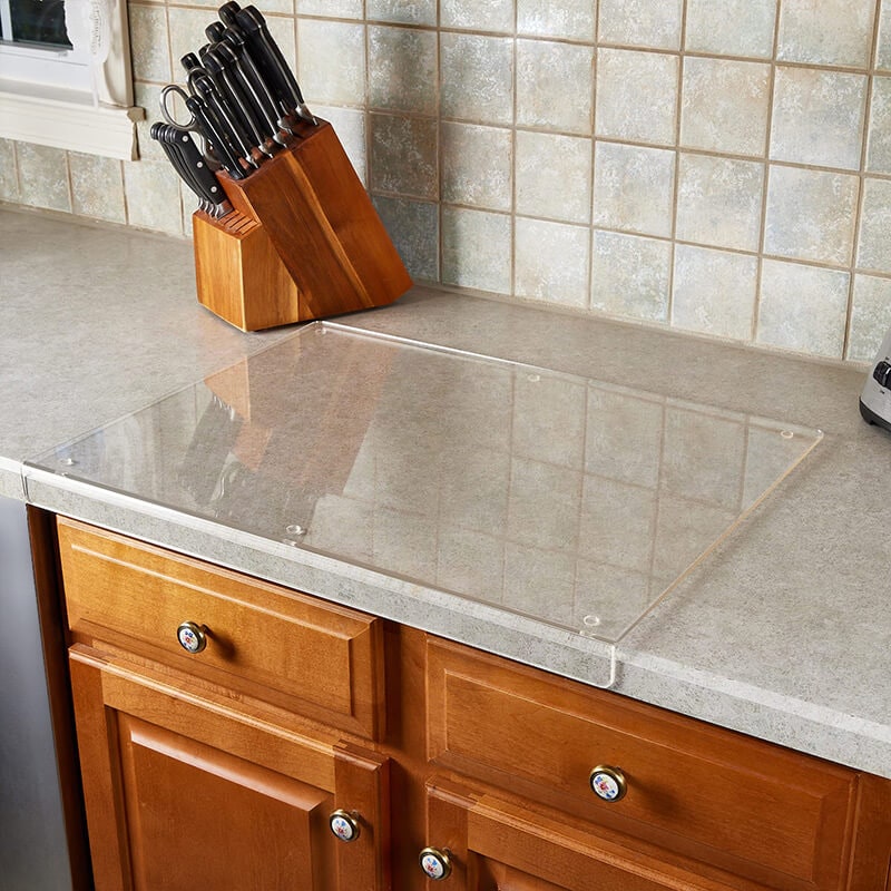 Acrylic Cutting Board Plastic | Non-Slip Feet &amp; Counter Lip Edge | Stain-Resistant Non-Porous Kitchen Chopping Surface