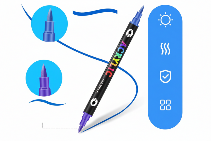 Acrylic Marker Set 36 Double-Sided Markers | 72 Colours, Fine &amp; Broad Tips | Quick-Drying, Smudge-Resistant Ink