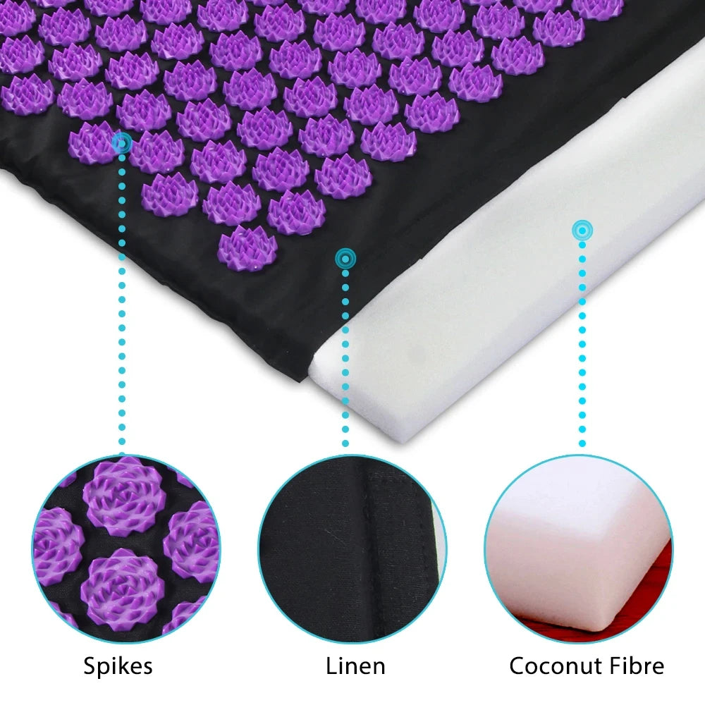 Acupressure Mat and Pillow Set | Non-Slip Spike Surface for Back and Neck | Relieves Muscle Tension and Stress