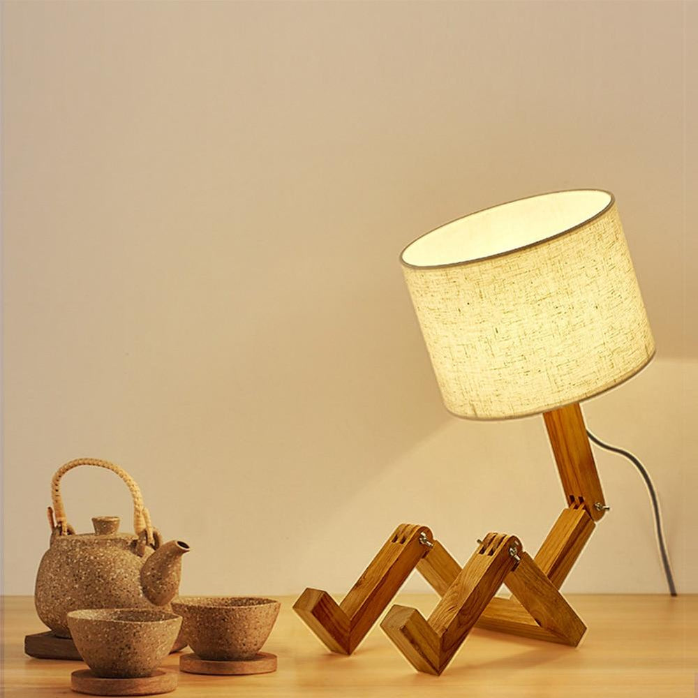 Adjustable Desk Lamp, Wood & Fabric Arm | Posable, Clips onto Shelves & Books | E27 Bulb Included, Warm or Cool Light
