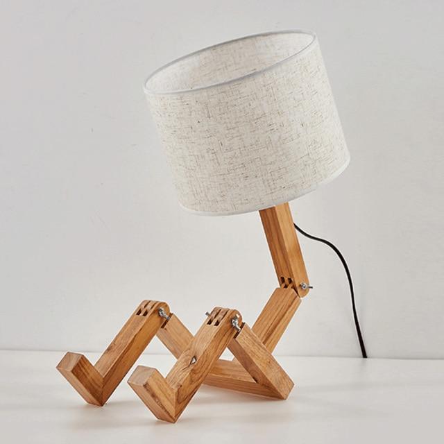 Adjustable Desk Lamp, Wood &amp; Fabric Arm | Posable, Clips onto Shelves &amp; Books | E27 Bulb Included, Warm or Cool Light