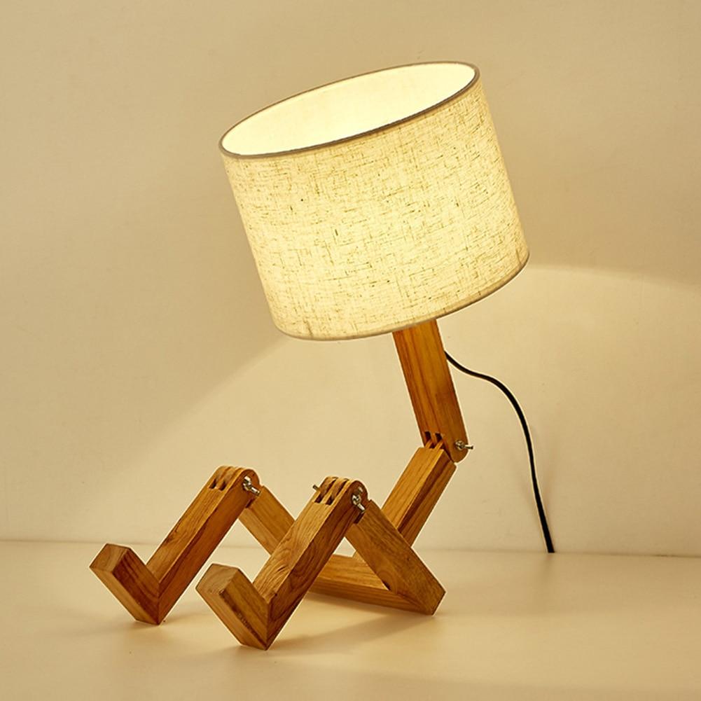 Adjustable Desk Lamp, Wood & Fabric Arm | Posable, Clips onto Shelves & Books | E27 Bulb Included, Warm or Cool Light