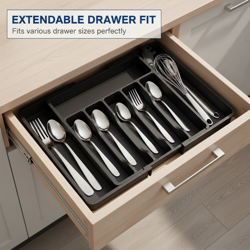 Adjustable Drawer Organiser Expandable Divided with Non-Slip Base