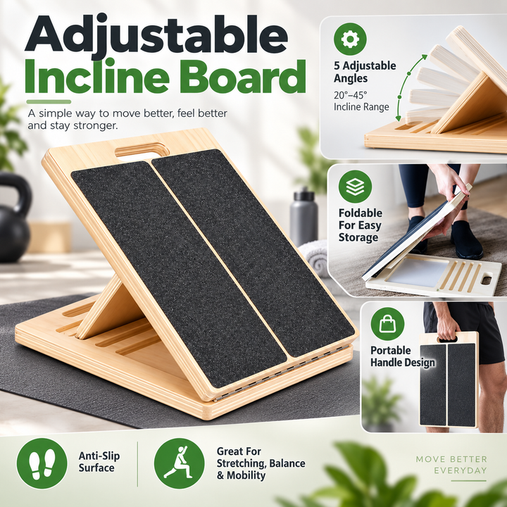 Adjustable Incline Board Foldable Wooden Portable with 5 Angle Positions