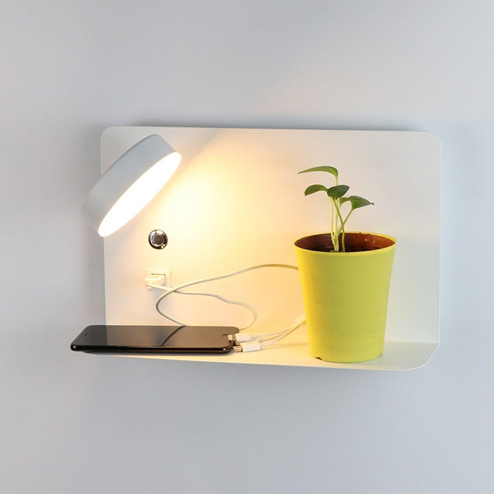 Adjustable LED Wall Lamp, Metal | USB Charging Port, Black or White | Swivel Head, Wall-Mounted for Directional Reading Light