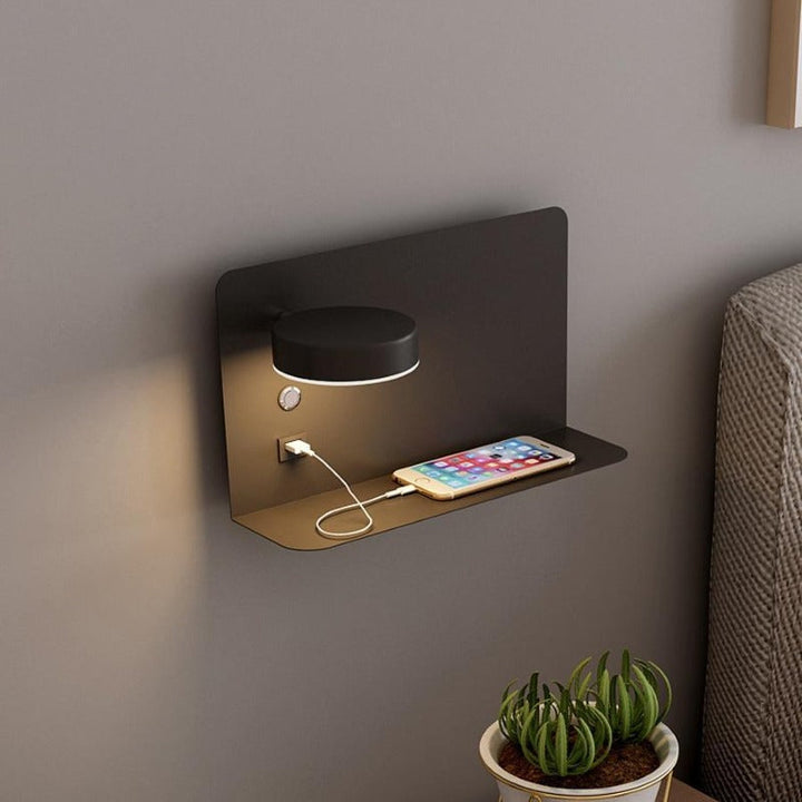 Adjustable LED Wall Lamp, Metal | USB Charging Port, Black or White | Swivel Head, Wall-Mounted for Directional Reading Light