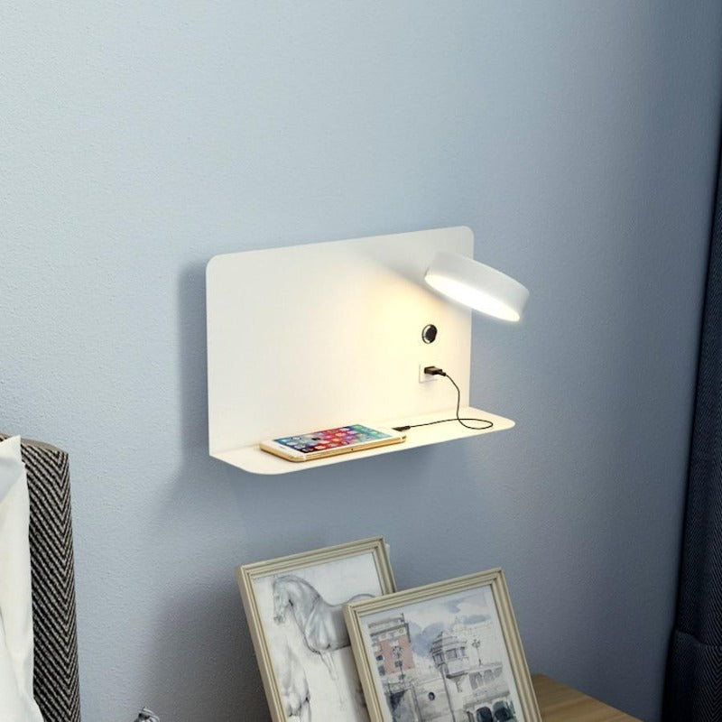 Adjustable LED Wall Lamp, Metal | USB Charging Port, Black or White | Swivel Head, Wall-Mounted for Directional Reading Light