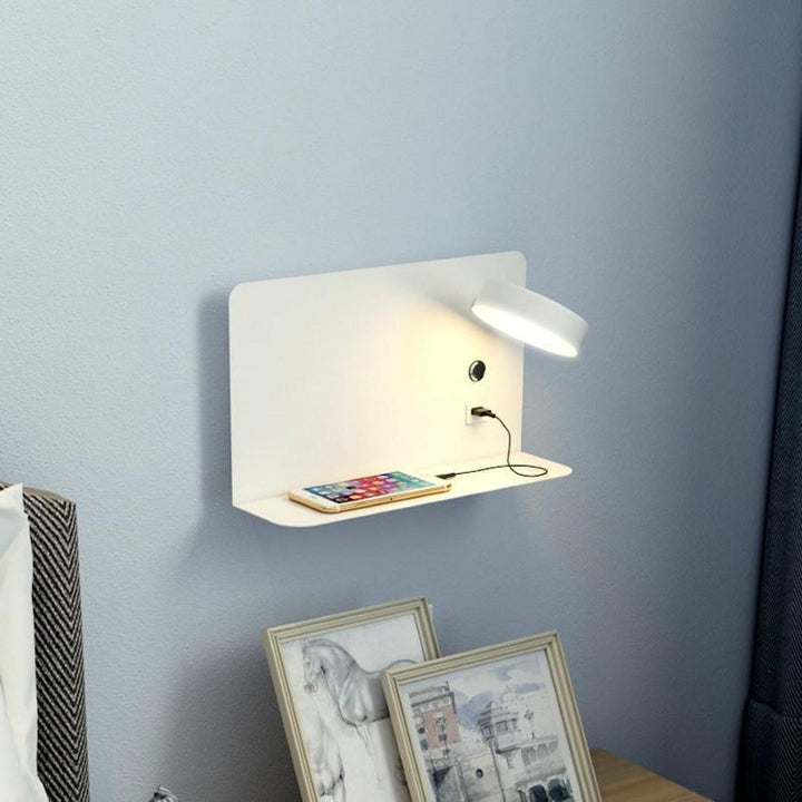 Adjustable LED Wall Lamp, Metal | USB Charging Port, Black or White | Swivel Head, Wall-Mounted for Directional Reading Light