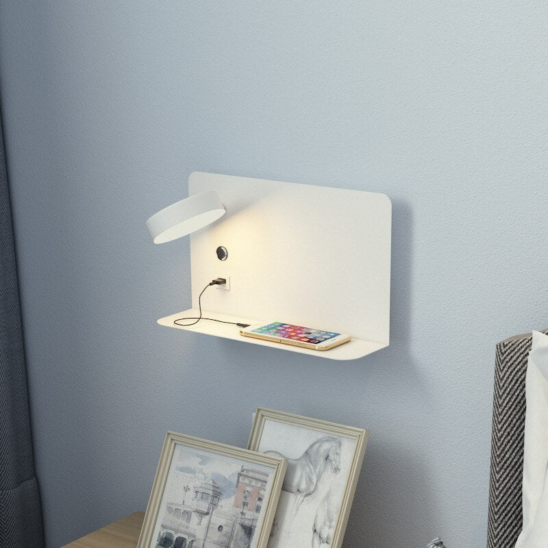 Adjustable LED Wall Lamp, Metal | USB Charging Port, Black or White | Swivel Head, Wall-Mounted for Directional Reading Light