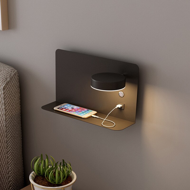 Adjustable LED Wall Lamp, Metal | USB Charging Port, Black or White | Swivel Head, Wall-Mounted for Directional Reading Light