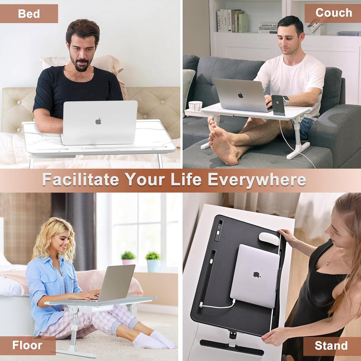 Adjustable Laptop Stand for Bed Aluminium | Folding Desk with Storage Drawer | Ergonomic Height and Tilt Support