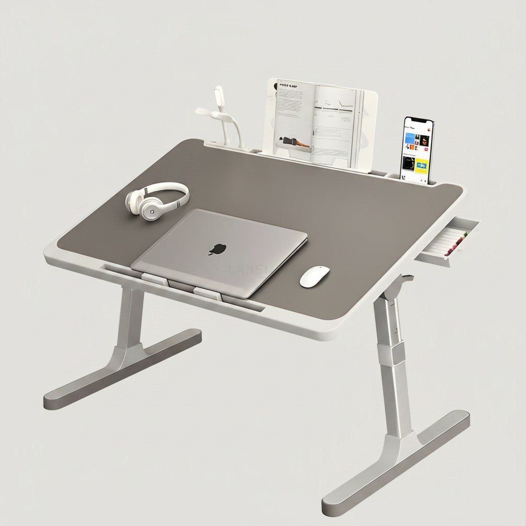 Adjustable Laptop Stand for Bed Aluminium | Folding Desk with Storage Drawer | Ergonomic Height and Tilt Support
