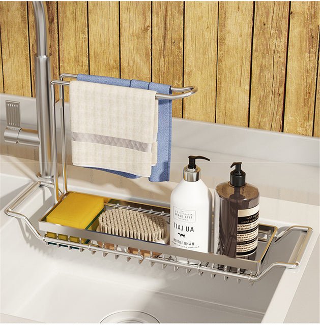 Adjustable Sink Storage Rack | Expandable Fit for Any Sink Size | Space-Saving Kitchen Organiser for Sponges &amp; Towels