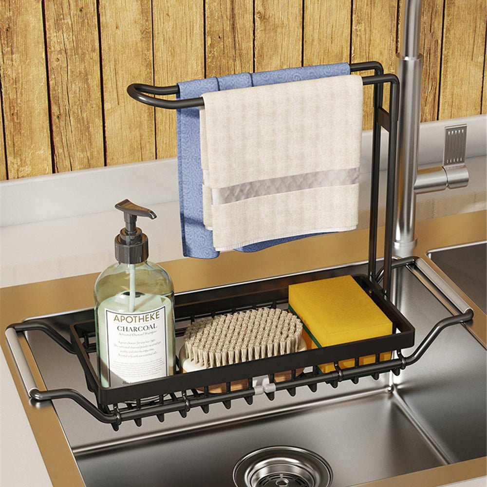 Adjustable Sink Storage Rack | Expandable Fit for Any Sink Size | Space-Saving Kitchen Organiser for Sponges & Towels