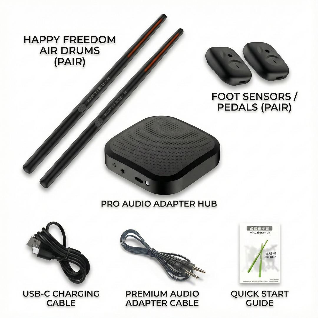 Air Drum Kit | Motion-Sensing Sticks and Foot Pedals | Rechargeable Battery, Silent Headphone Practice, Three Colours