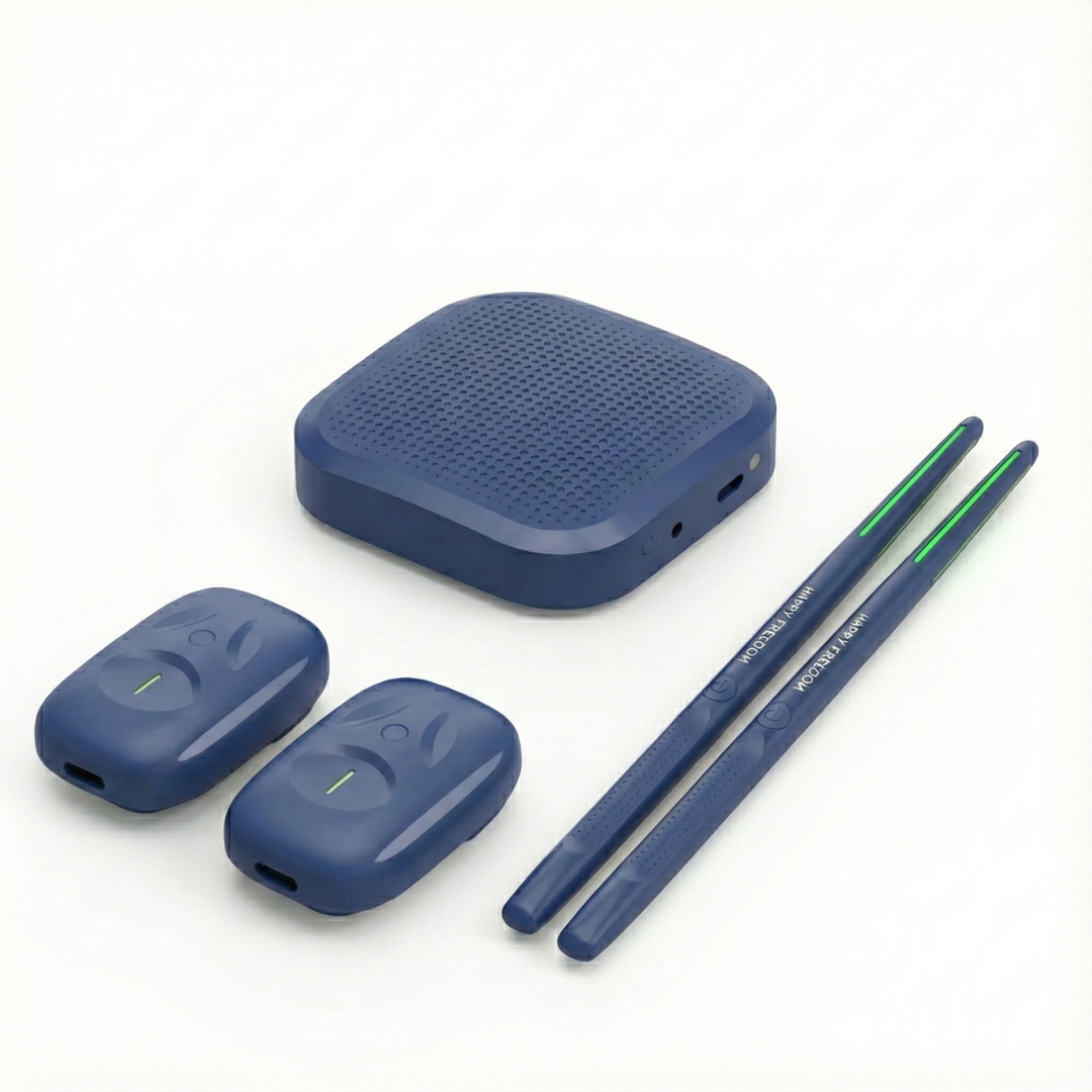 Air Drum Kit | Motion-Sensing Sticks and Foot Pedals | Rechargeable Battery, Silent Headphone Practice, Three Colours