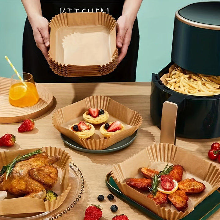 Air Fryer Liners 50 Pack | Non-Stick Oil-Resistant Parchment | Pre-Shaped Fit for Air Frying, Baking &amp; Reheating