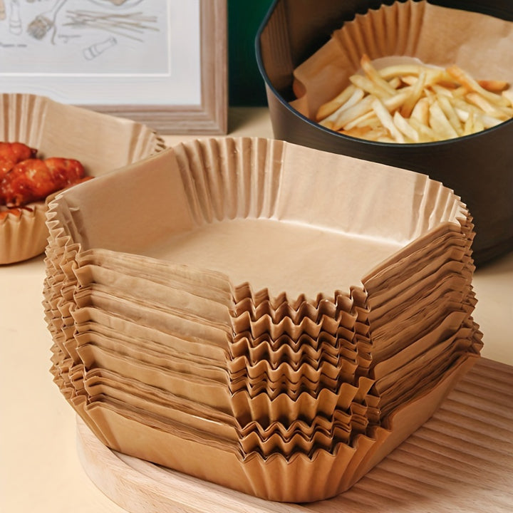 Air Fryer Liners 50 Pack | Non-Stick Oil-Resistant Parchment | Pre-Shaped Fit for Air Frying, Baking &amp; Reheating