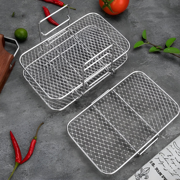 Air Fryer Rack Stainless Steel | Stackable Multi-Tier Cooking Tray | Even Airflow for Fries, Wings and Vegetables