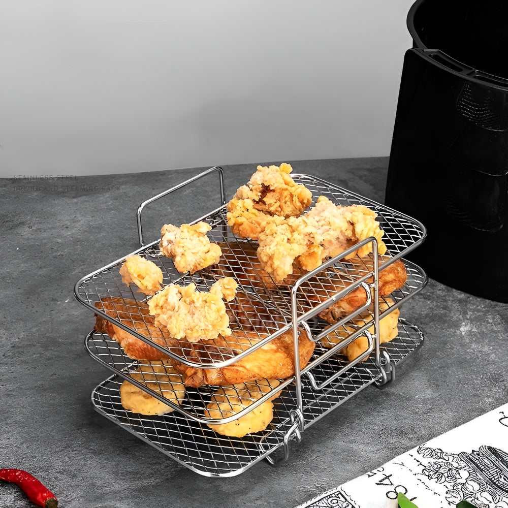 Air Fryer Rack Stainless Steel | Stackable Multi-Tier Cooking Tray | Even Airflow for Fries, Wings and Vegetables