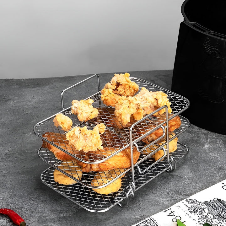 Air Fryer Rack Stainless Steel | Stackable Multi-Tier Cooking Tray | Even Airflow for Fries, Wings and Vegetables