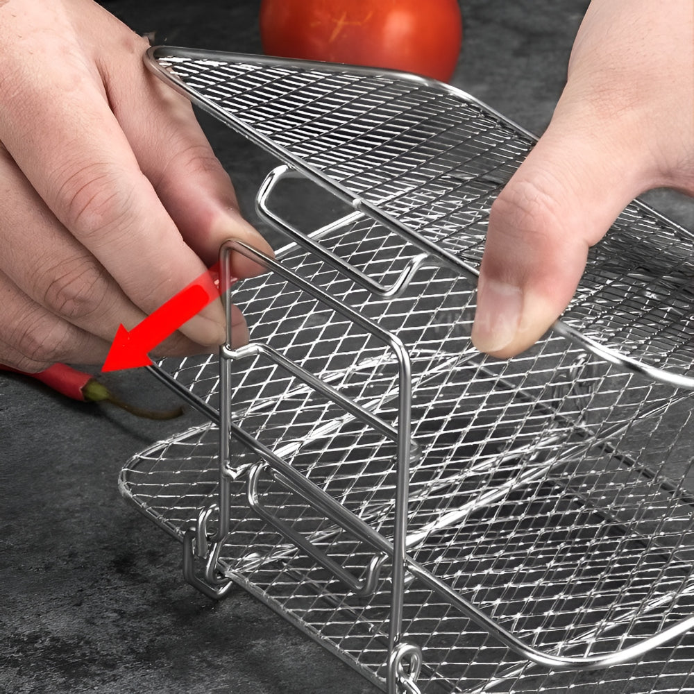 Air Fryer Rack Stainless Steel | Stackable Multi-Tier Cooking Tray | Even Airflow for Fries, Wings and Vegetables