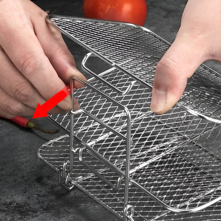 Air Fryer Rack Stainless Steel | Stackable Multi-Tier Cooking Tray | Even Airflow for Fries, Wings and Vegetables