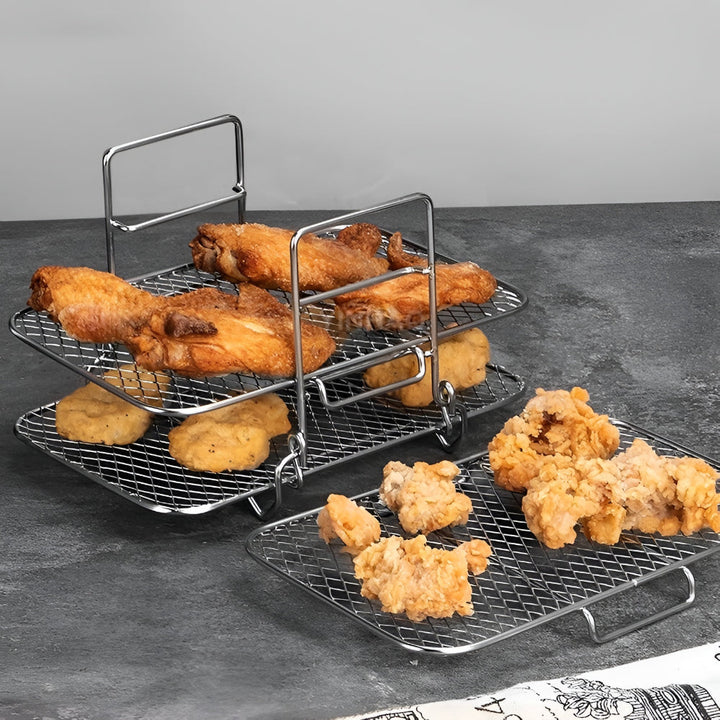Air Fryer Rack Stainless Steel | Stackable Multi-Tier Cooking Tray | Even Airflow for Fries, Wings and Vegetables
