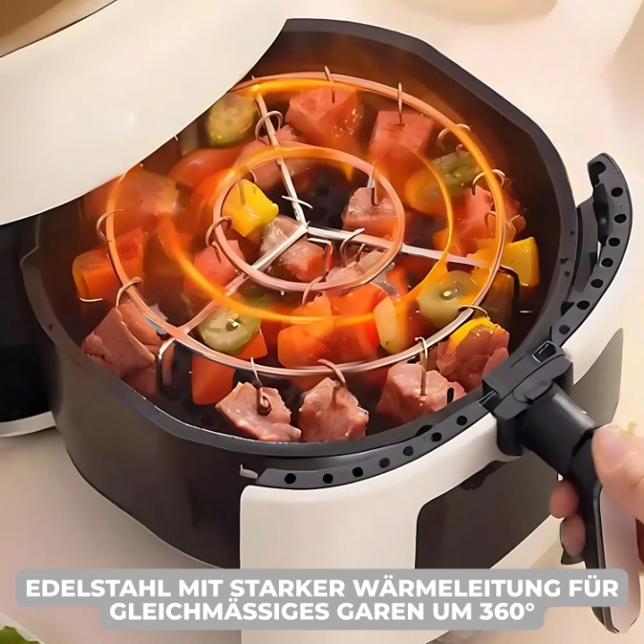Air Fryer Skewer Rack Attachment Stainless Steel 18 cm | Fits 3.6L+ Air Fryers | 24 Skewers Included, Dishwasher Safe