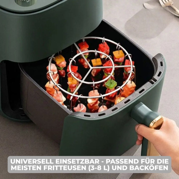 Air Fryer Skewer Rack Attachment Stainless Steel 18 cm | Fits 3.6L+ Air Fryers | 24 Skewers Included, Dishwasher Safe