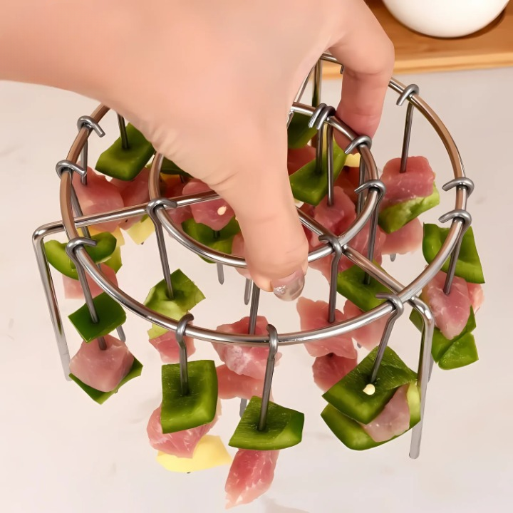 Air Fryer Skewer Rack Attachment Stainless Steel 18 cm | Fits 3.6L+ Air Fryers | 24 Skewers Included, Dishwasher Safe