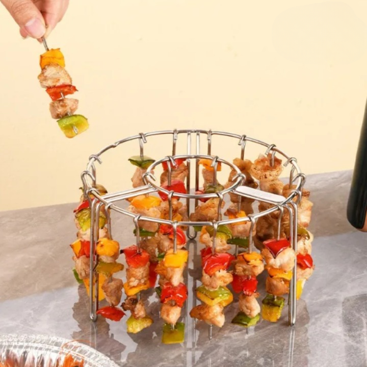 Air Fryer Skewer Rack Attachment Stainless Steel 18 cm | Fits 3.6L+ Air Fryers | 24 Skewers Included, Dishwasher Safe