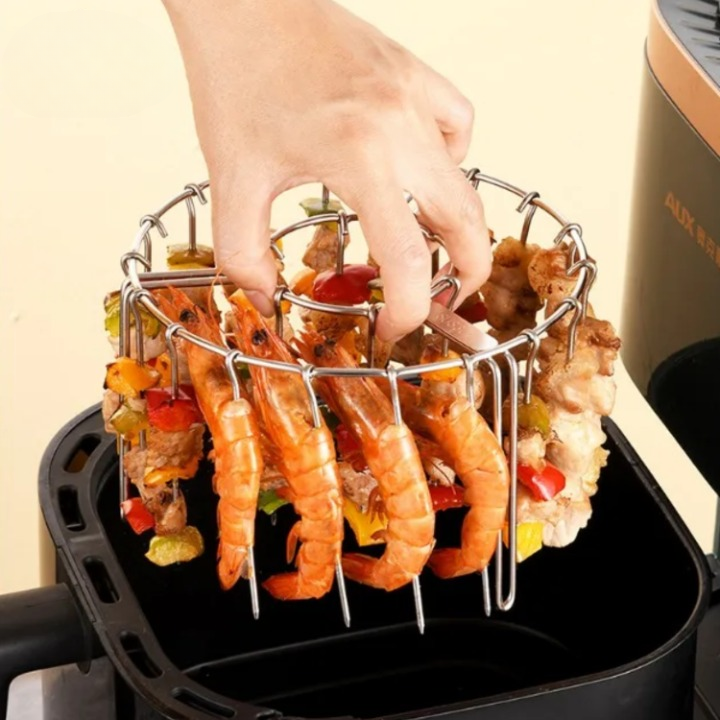 Air Fryer Skewer Rack Attachment Stainless Steel 18 cm | Fits 3.6L+ Air Fryers | 24 Skewers Included, Dishwasher Safe
