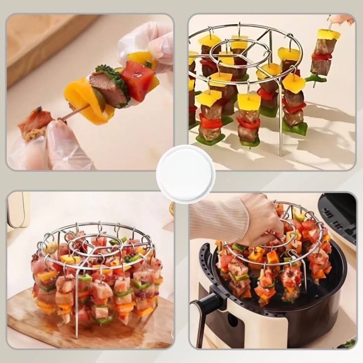 Air Fryer Skewer Rack Attachment Stainless Steel 18 cm | Fits 3.6L+ Air Fryers | 24 Skewers Included, Dishwasher Safe