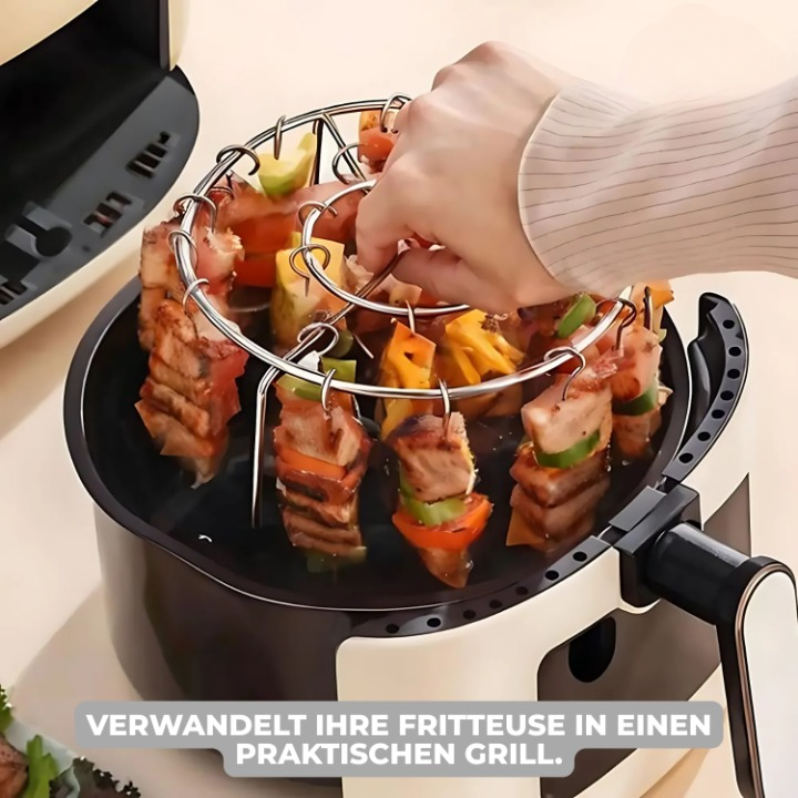 Air Fryer Skewer Rack Attachment Stainless Steel 18 cm | Fits 3.6L+ Air Fryers | 24 Skewers Included, Dishwasher Safe