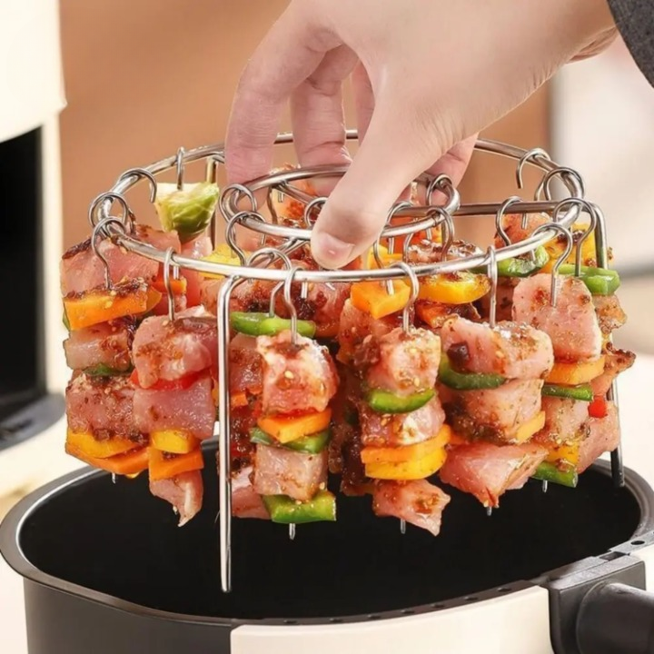 Air Fryer Skewer Rack Attachment Stainless Steel 18 cm | Fits 3.6L+ Air Fryers | 24 Skewers Included, Dishwasher Safe