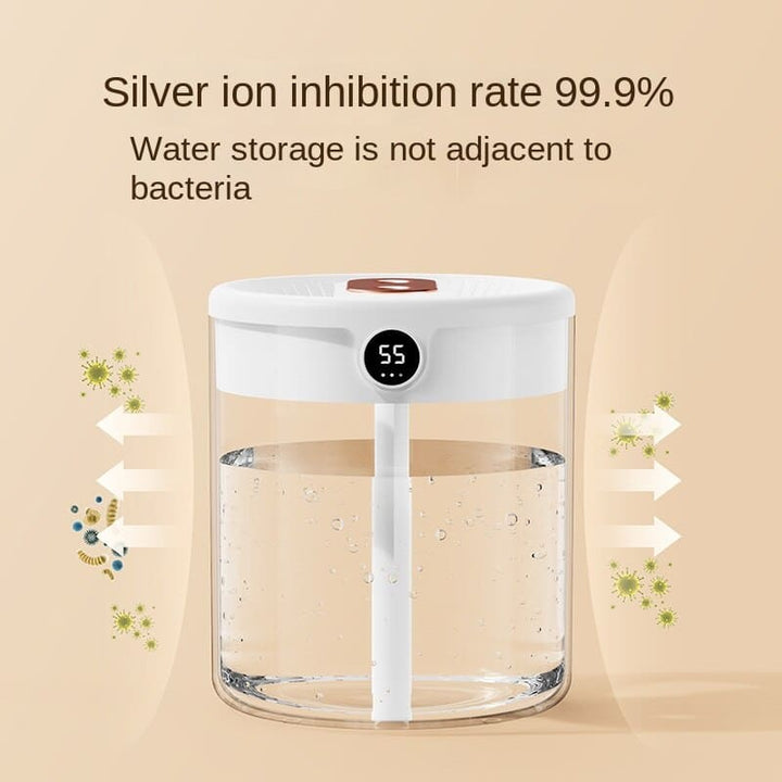 Air Humidifier 2L Tank | Dual Mist Outlets, Digital Display &amp; Ambient Light | Even Humidification for Larger Rooms