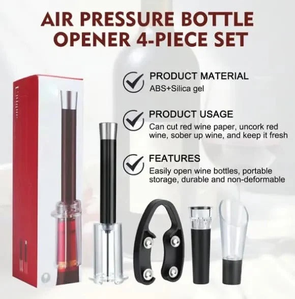 Air Pressure Wine Opener Set | Needle Cork Extractor with Foil Cutter, Pourer &amp; Stopper | No Batteries or Gas Needed