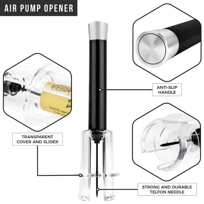 Air Pressure Wine Opener Set | Needle Cork Extractor with Foil Cutter, Pourer &amp; Stopper | No Batteries or Gas Needed