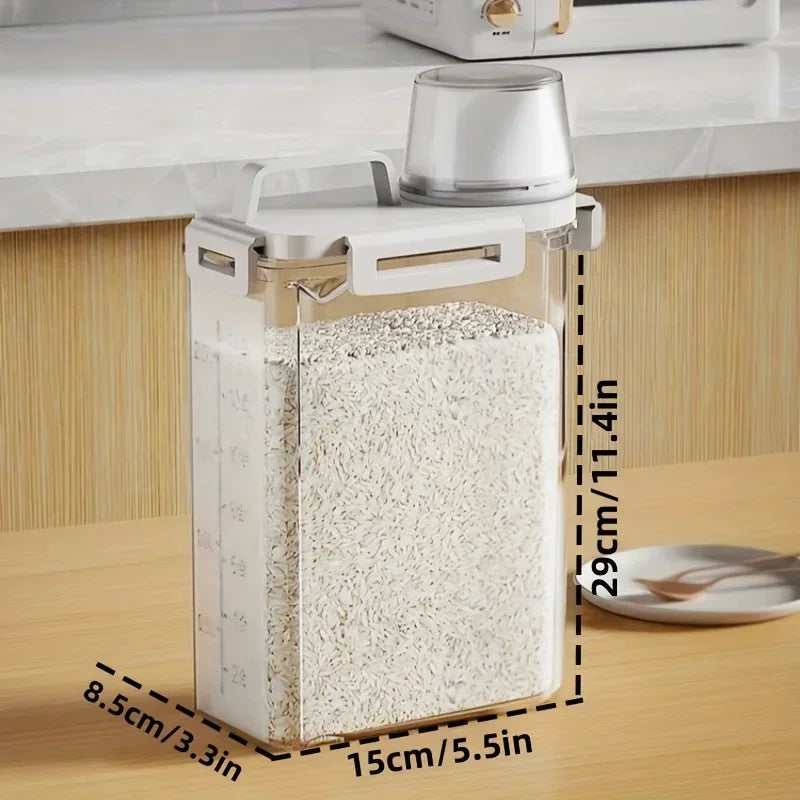 Airtight Grain Storage Container | Clip Lid, Measure Cup