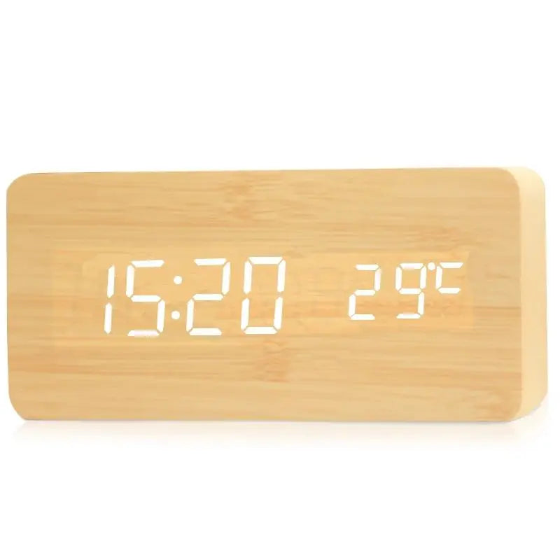 Digital LED Alarm Clock Wood Desk Clock | Adjustable Brightness &amp; Temperature Display | Multiple Alarm Settings 5