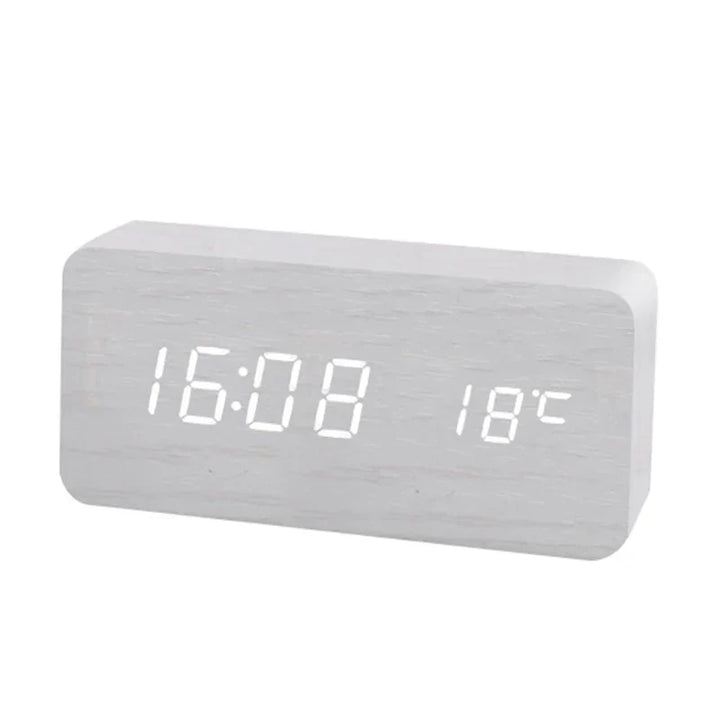 Digital LED Alarm Clock Wood Desk Clock | Adjustable Brightness &amp; Temperature Display | Multiple Alarm Settings 2