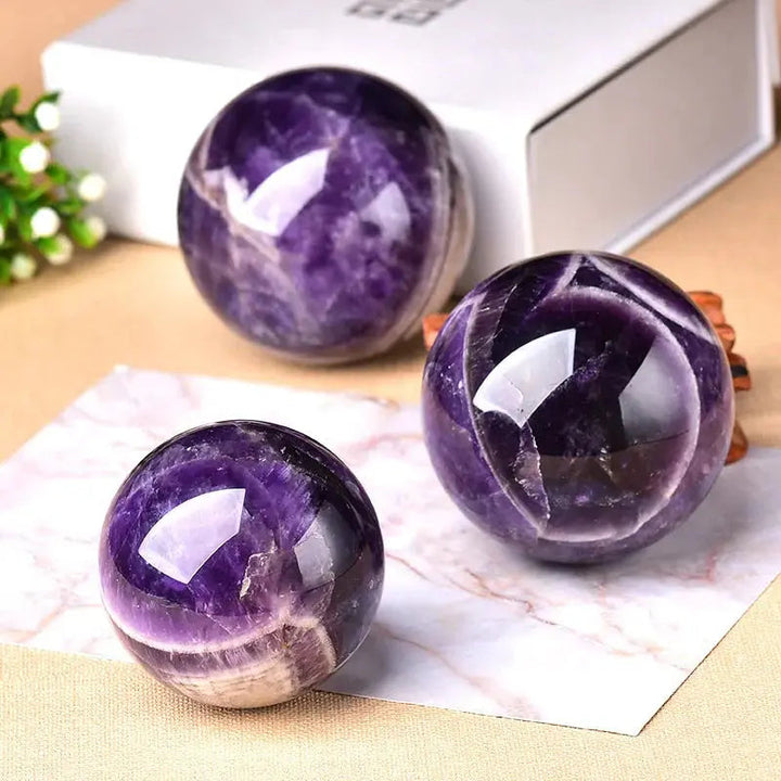 Amethyst Sphere Natural Crystal Ball Hand-Polished Stand