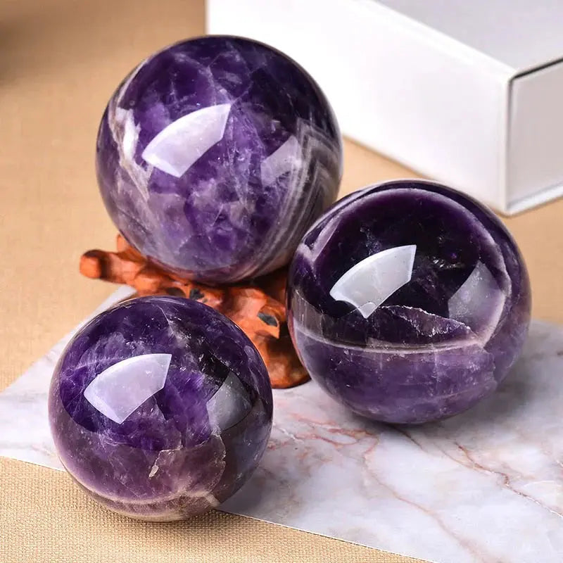 Amethyst Sphere Natural Crystal Ball Hand-Polished Stand